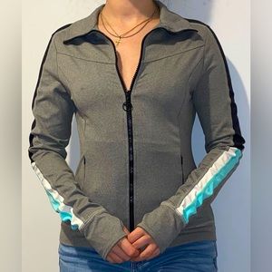 ‘Trina Turk Recreation’ Grey/White/Teal compression Zip Up Jacket size S